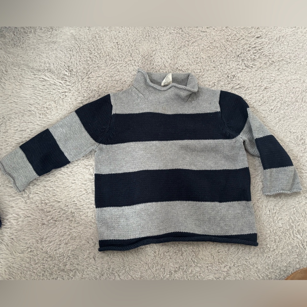 Crewcuts Two-Tone Knit Turtleneck Sweater - Light Gray & Navy
